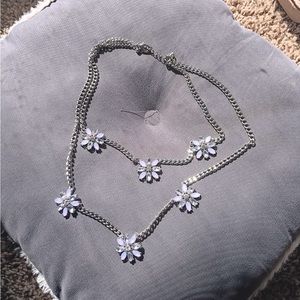 Layered chain necklace with jeweled flowers